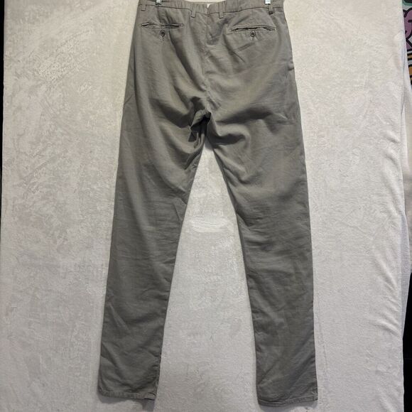 Zanella Linen Blend The Noah Grey Static Plaid Flat Front Stretch Pants Size 36 - Picture 2 of 16